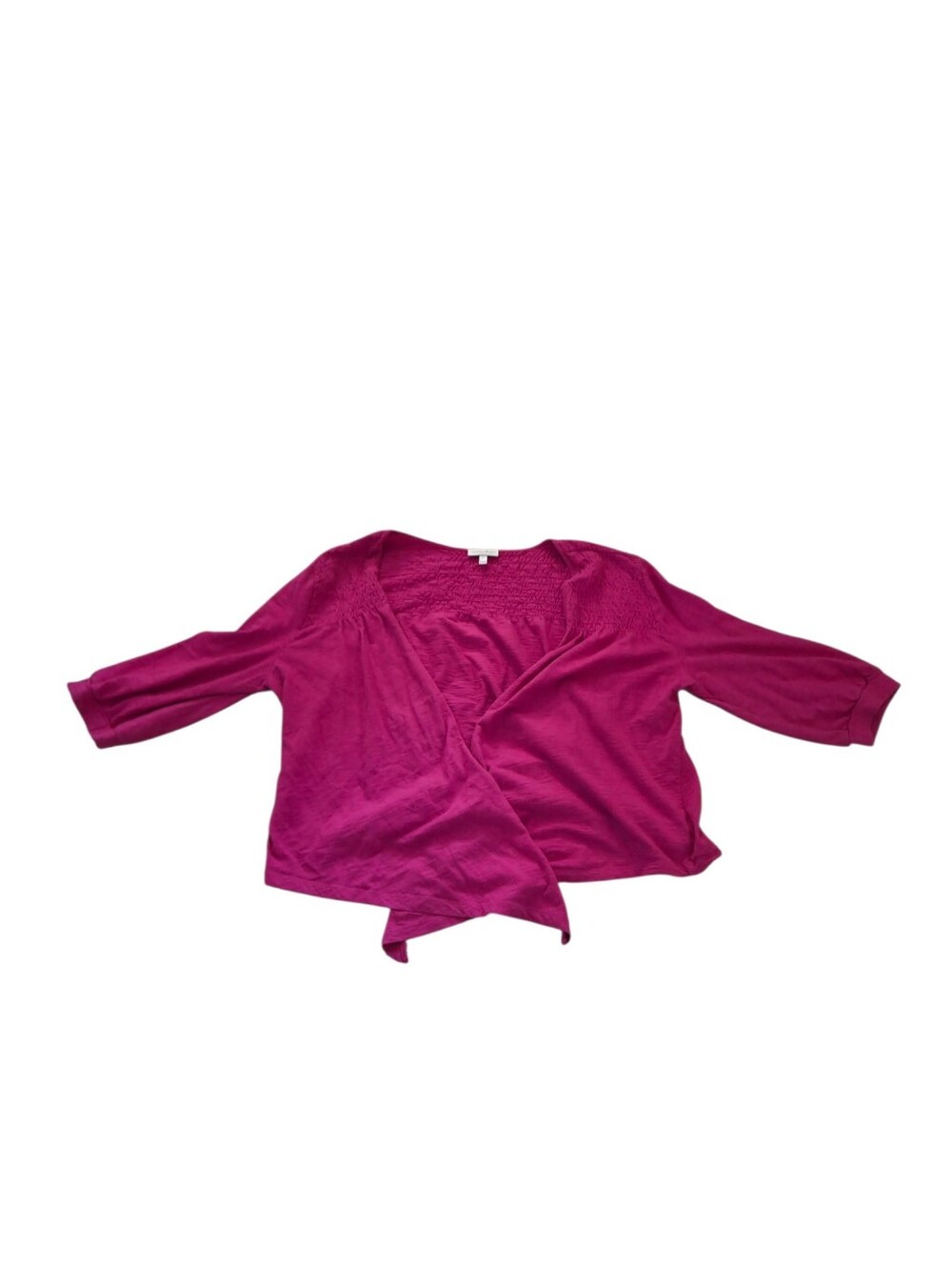 Fashion Bug Pink Knit Open 3/4 Sleeve Cardigan with Smocked Neckline. L. EUC.